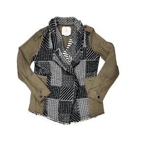 ANTHROPOLOGIE Hei Hei Womens Small fringe fieldwork jacket Green Black White EUC